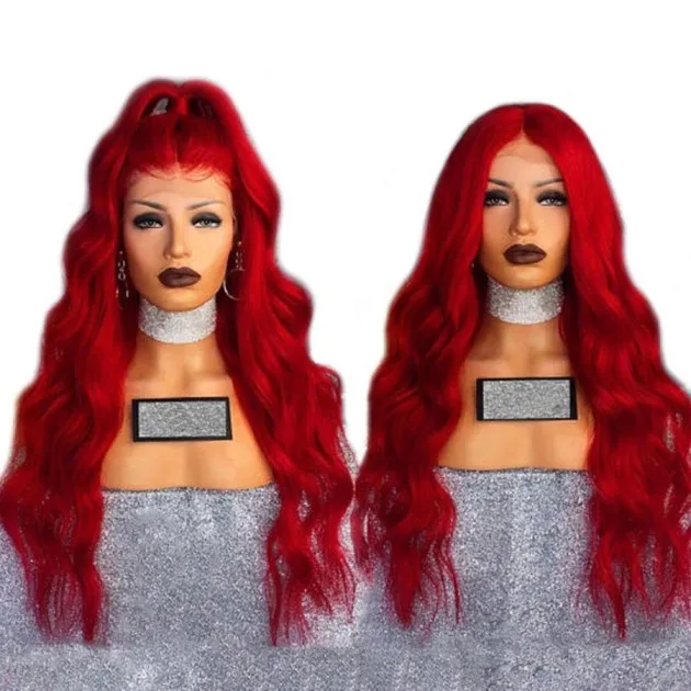 Red Chemical Fiber Front Lace Wig Long Curly Hair