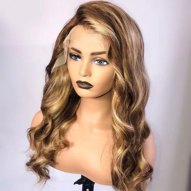 Braziliaanse haarkleur Half Lace P427 Body Wave 13x4 Lace Wig