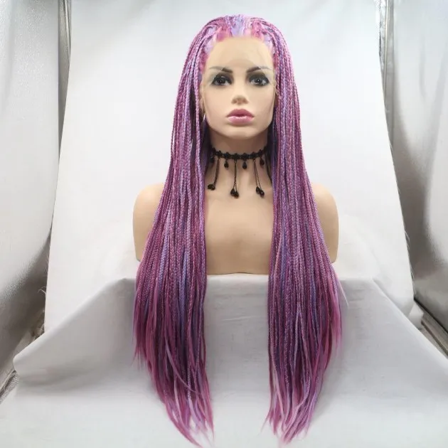 Fashionable Chemical Fiber Wig Deep Light Purple Long Straight Hair Small Braid High