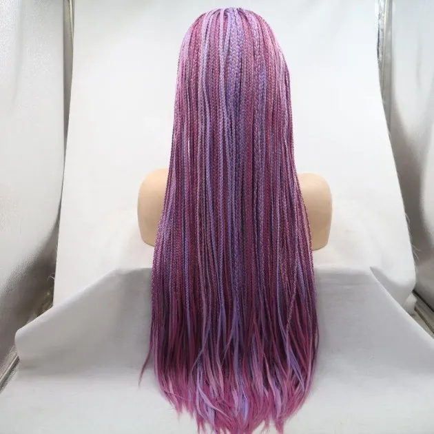 Fashionable Chemical Fiber Wig Deep Light Purple Long Straight Hair Small Braid High