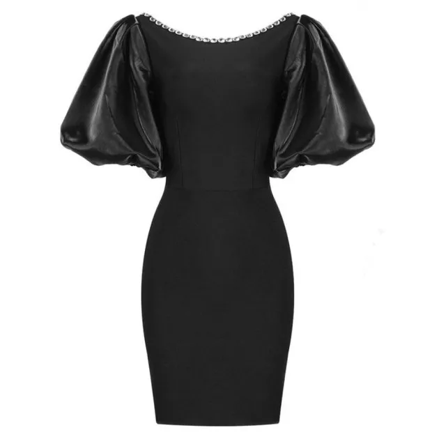 Fashion Slim Black Puff Sleeve Dress Grace