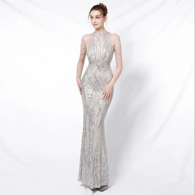 High Waist Slim Sequin Banquet Temperament Evening Gown Diana