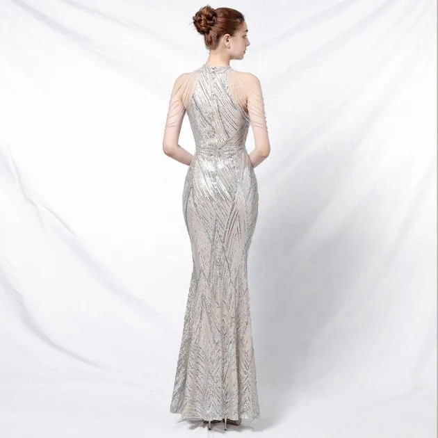 High Waist Slim Sequin Banquet Temperament Evening Gown Diana