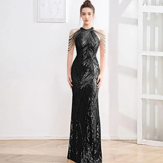 High Waist Slim Sequin Banquet Temperament Evening Gown Diana
