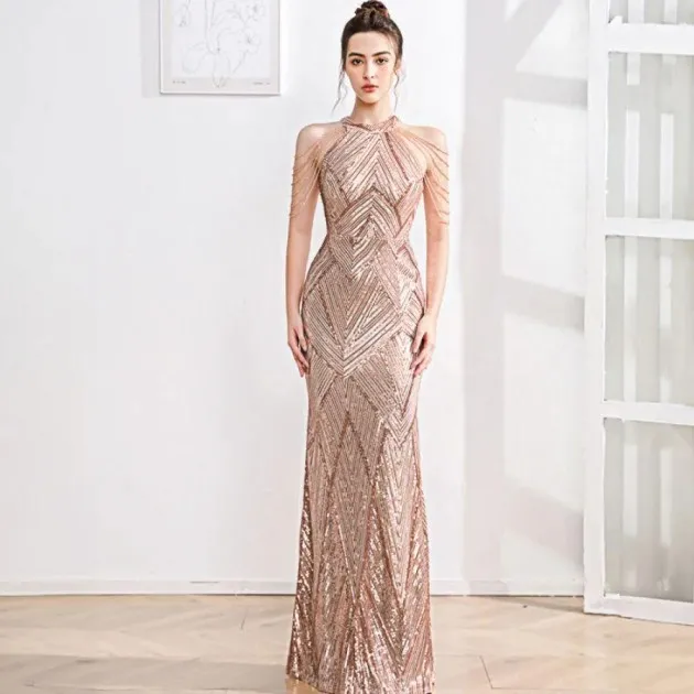 High Waist Slim Sequin Banquet Temperament Evening Gown Diana