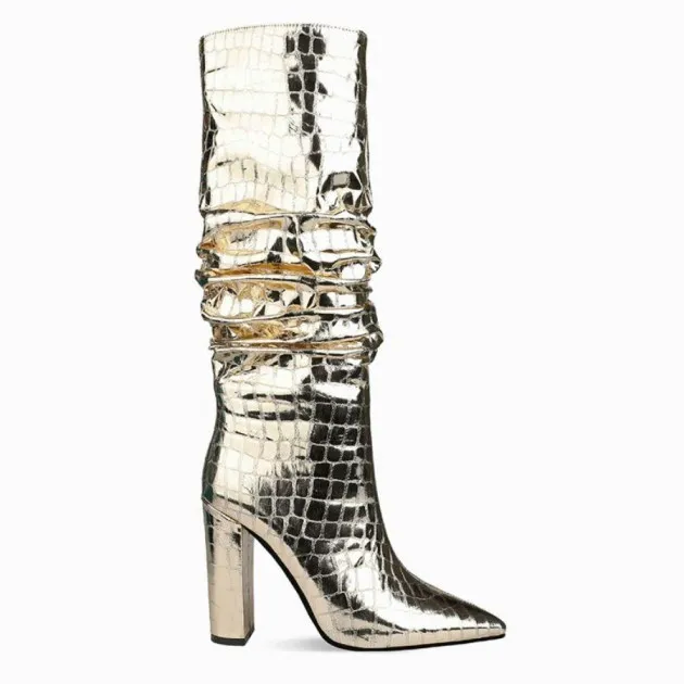 Metal Stone Pattern Thick High-heeled Stovepipe Boots Makayla