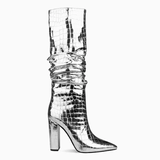 Metal Stone Pattern Thick High-heeled Stovepipe Boots Makayla