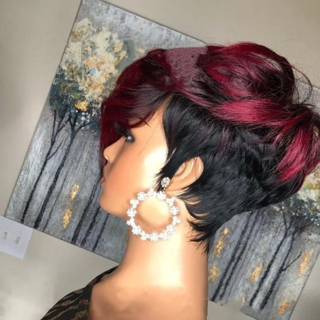 Dark Red Pixie Cut Wig Short Bob Wig With Natural Look