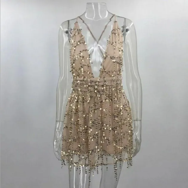 Sexy halter sequin evening dress