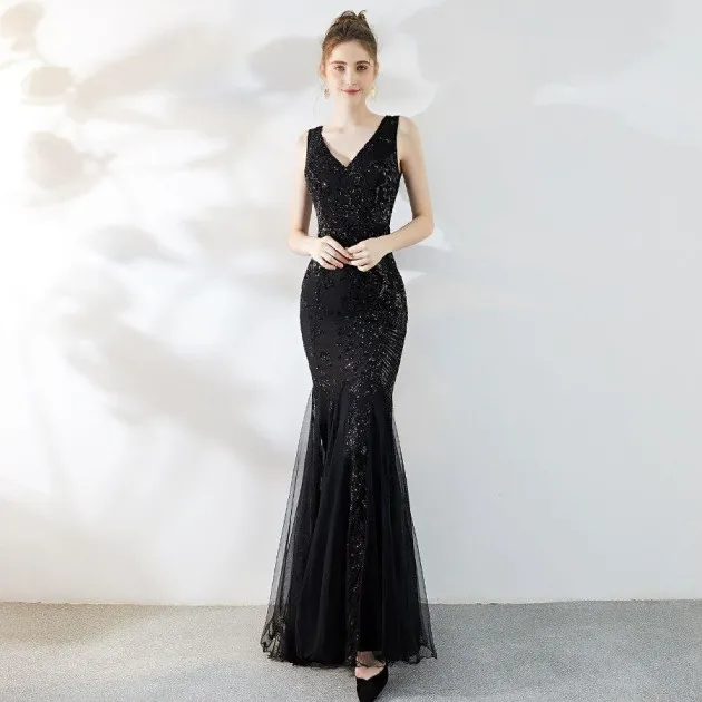 Banquet Temperament Elegant Evening Dress Fishtail Sequins