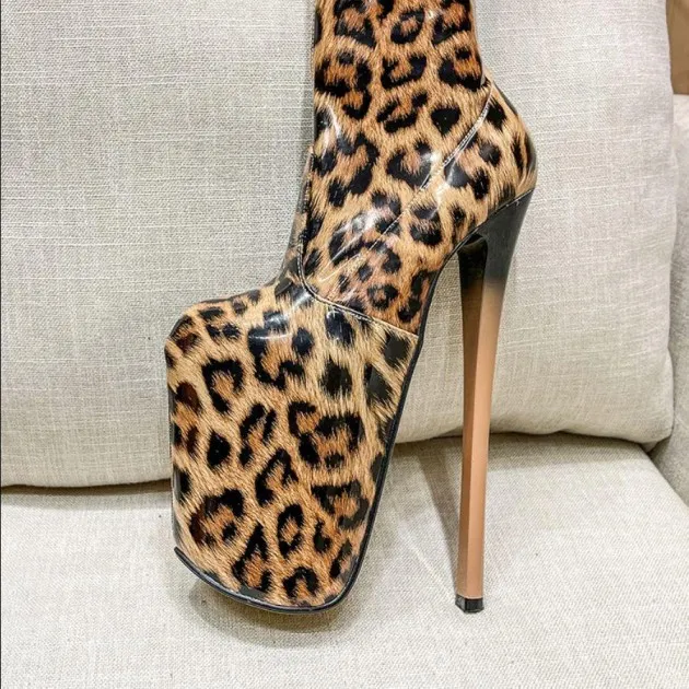 Leopard Print Stretch Tall High Heel Boots
