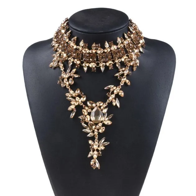 Full Rhinestone Drop Pendant Exaggerated Necklace Clavicle Chain Clothing Accessories