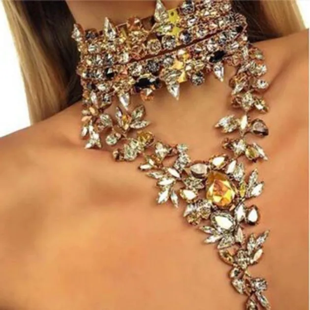 Full Rhinestone Drop Pendant Exaggerated Necklace Clavicle Chain Clothing Accessories