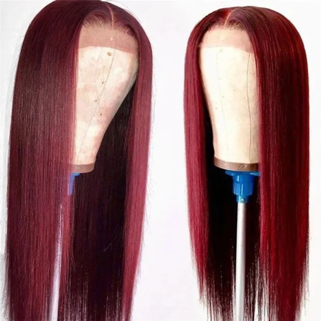Wine Red Straight Hair High Temperature Silk Wig