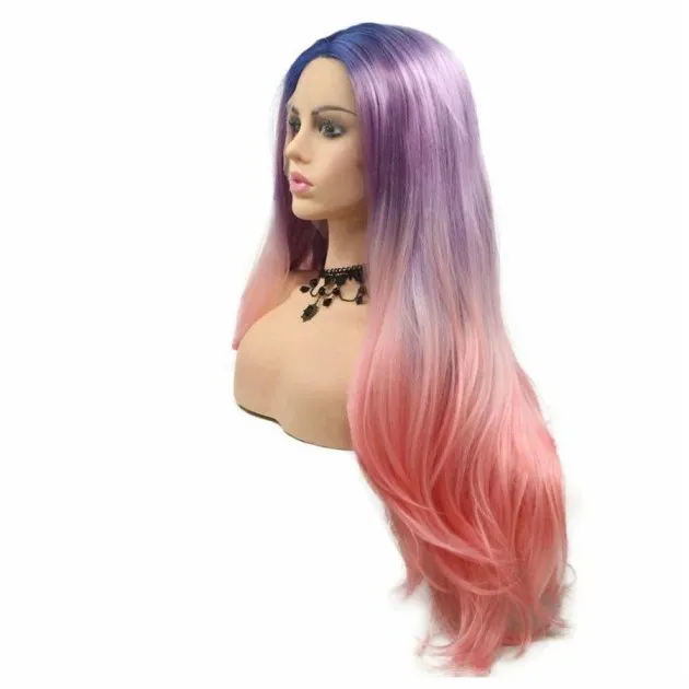 Ombre pruik blauw paars roze