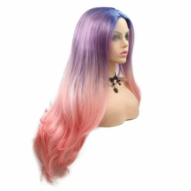 Ombre pruik blauw paars roze