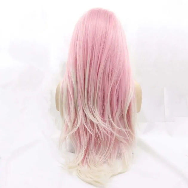 Fashion Gradient Big Wave Fluffy Wig pink blonde