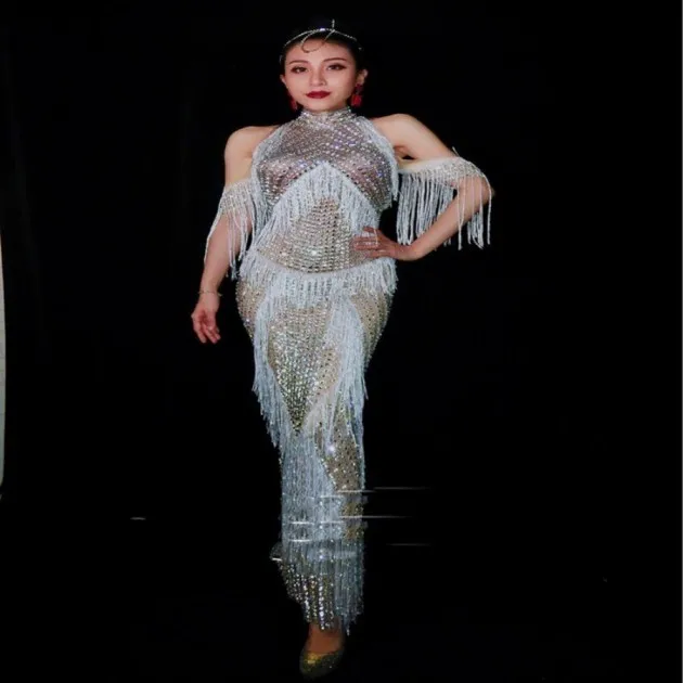 Full Diamond Fringed One-piece Dress