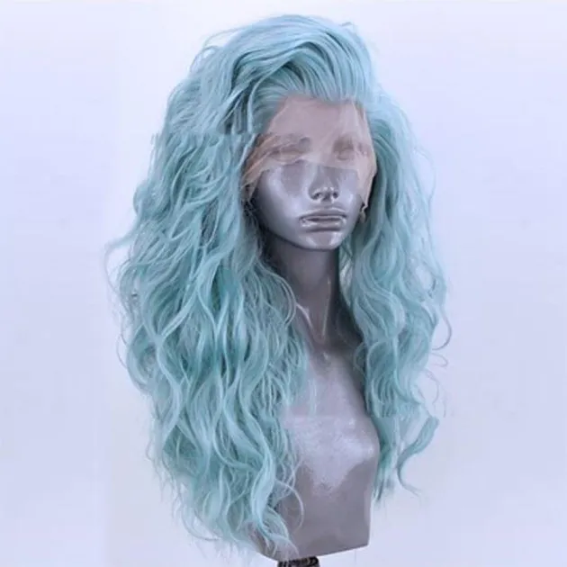Front Lace Wig Bluish Cyan