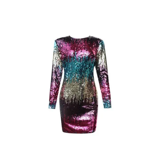 Temperament Colorful Sequin Pack Hip Dress