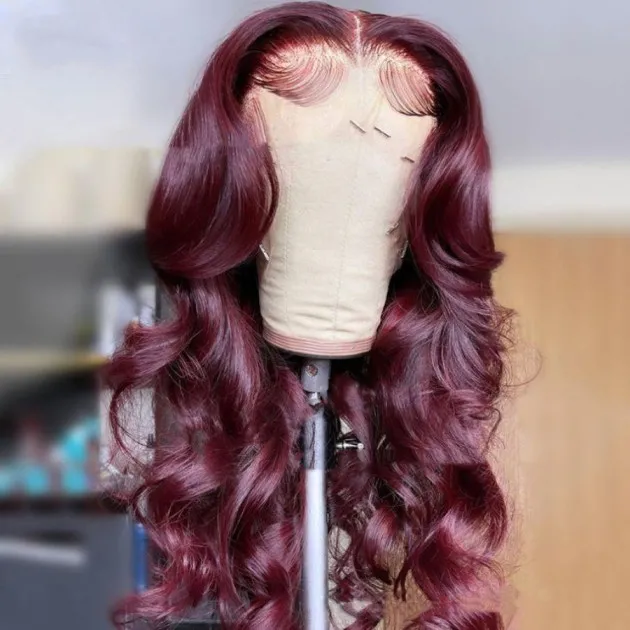 Front Lace Synthetic Wigs Medium Points Wine Red Long Curly Hair