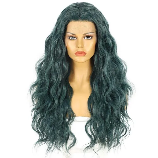 Long Curly Hair Synthetic Front Lace Wig Headgear Mineral Green