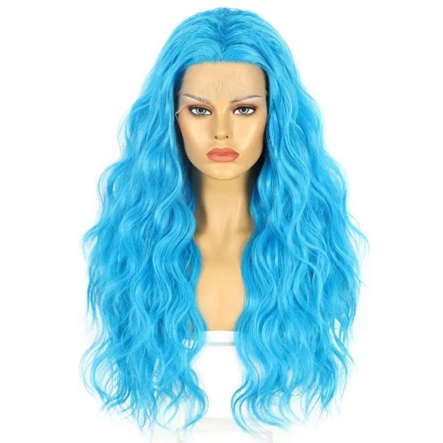Long Curly Hair Synthetic Front Lace Wig Headgear Mineral Green