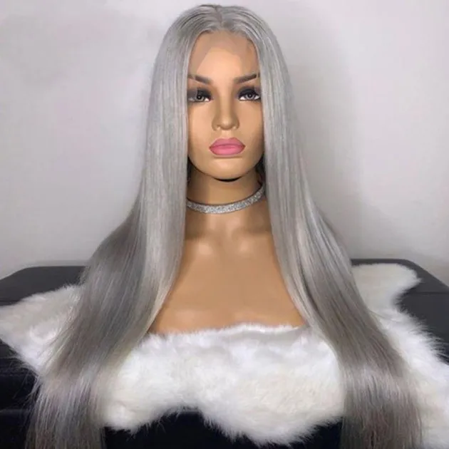 Lace Wig Before The Division Of Silver White Long Straight Hair
