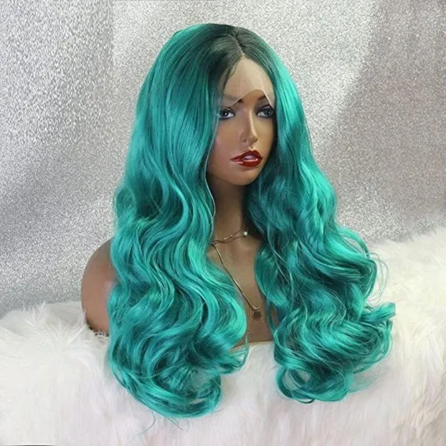 Sexy Long Curly Hair Bleached And Dyed In Black And Gradually Green