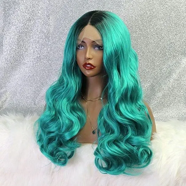 Sexy Long Curly Hair Bleached And Dyed In Black And Gradually Green
