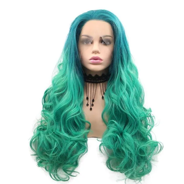 Simple Lace Hair Wig ombre blauw tot groen