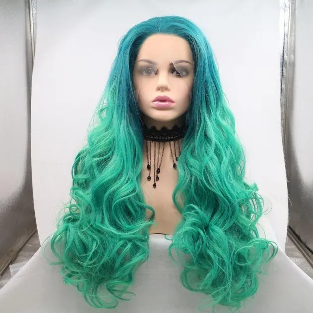 Simple Lace Hair Wig ombre blue to green