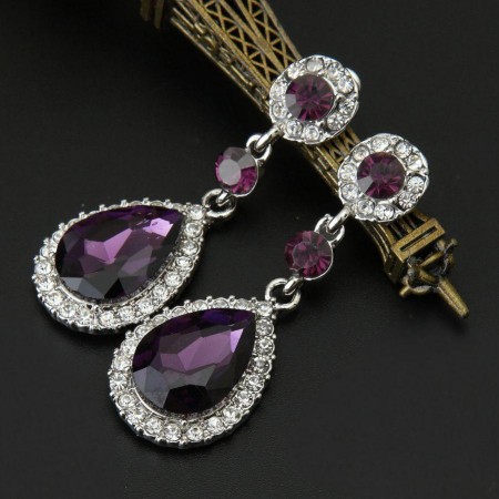 Purple tear drop crystal earrings