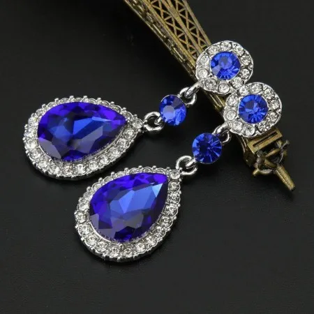 Blue Tear Drop Crystal Earrings