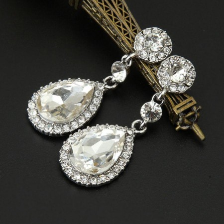 Clear tear drop crystal earrings