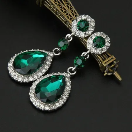 Green Tear Drop Crystal Earrings