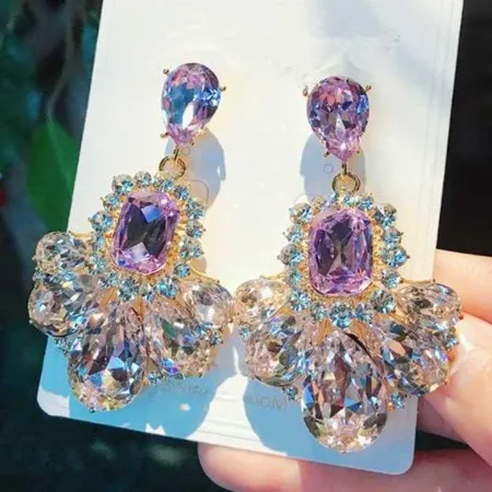 Silver Needle Long Luxury Gemstone Drop Earrings
