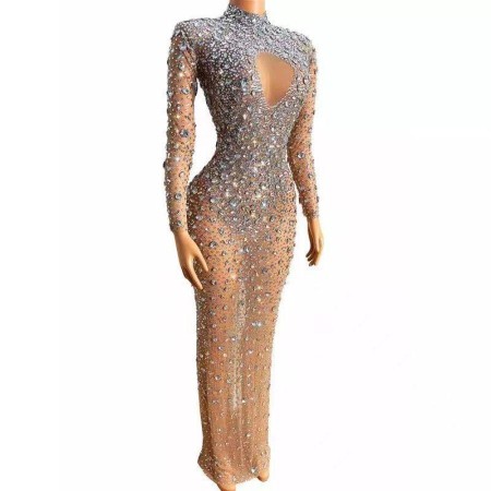 Catwalk Rhinestone Tassel Mesh Dress