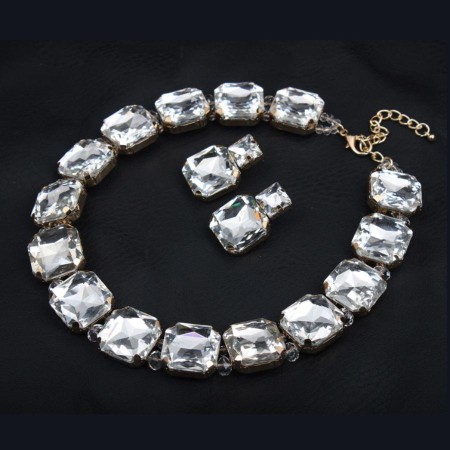 Chain Big Square Stones Necklace set