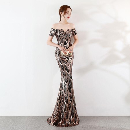 Fishtail sequined evening dress