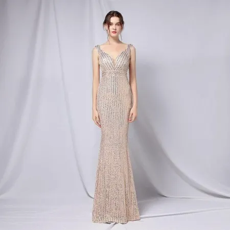 Alexandra Sequined Fishtail Long Dress