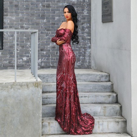 Classic sequined one-shouldered gown