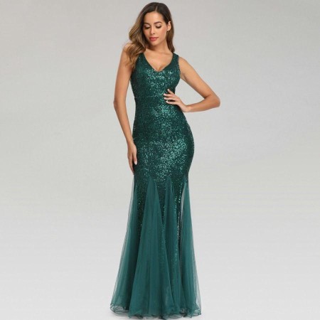 Dress Sequined Fishtail V-Neck