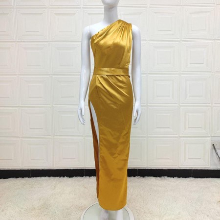 Slanted Shoulder Split Dress