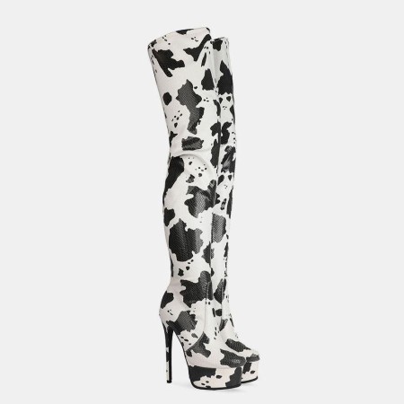 Cow Pattern Over The Knee Boots