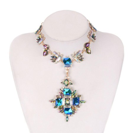 Alloy inlaid gemstone necklace