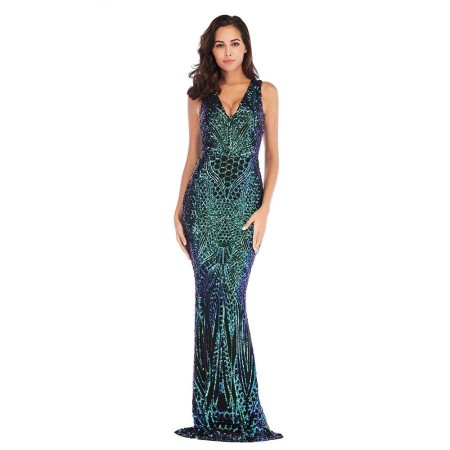 Deep V Neck Sequins Long Dress Ariel