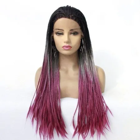 Lady Dubbel Gevlochten Pruik Zwart Front Lace