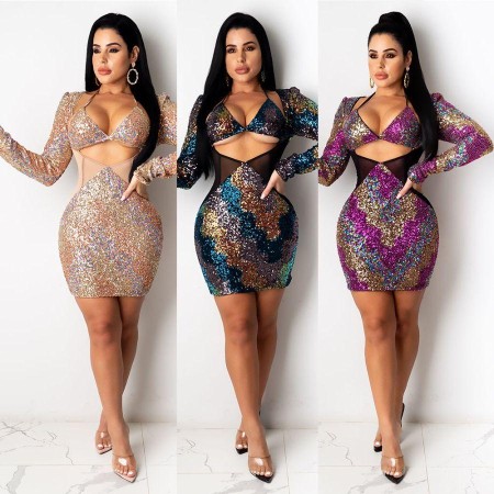 Sequined Long Sleeve Dress