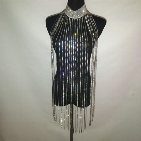 Rhinestone Tassel Body Chain Halter